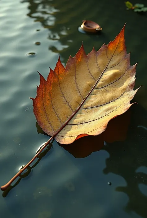  Dry leaf as big as a boat in a puddle of water 