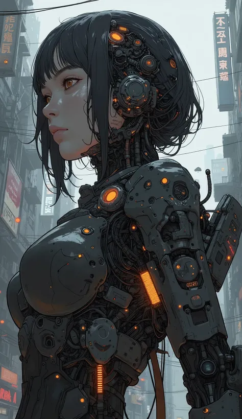 Anime characters with big robot-like bodies and big guns,  concept art ： Krenz Kshart , Trending on Pixiv,  what is it ？, Female Mecha, Anime Mecha Aesthetics , Organic to the anime robot , cyberpunk anime  girl mech,  girl in mecha cyber armor, mechanized...