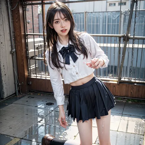 arafed asian woman in a skirt and a white shirt posing for a picture, japanese school uniform, japanese girl school uniform, wearing japanese school uniform, cute schoolgirl, jk uniform, beautiful anime high school girl, Wear loafers, Open belly button, Op...