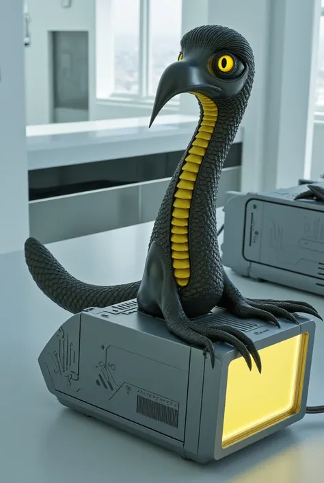 computer with a bird and beak of a snake in yellow shockwave