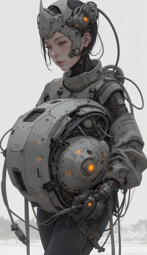  close-up of a person in a bodysuit holding a huge object, epic Sci-Fi Characters art, 壮大なSci-Fi Charactersアート, Pure concept art, Feng Zhu concept art ,  beautiful robot character design , Sci-Fi Characters,  science fiction character concept , epic scifi ...