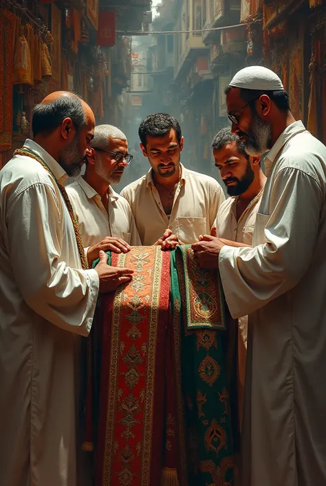 Picture of 5 men browsing in a prayer shirt