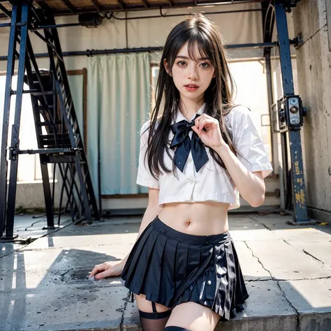 arafed asian woman in a skirt and a white shirt posing for a picture, japanese school uniform, japanese girl school uniform, wearing japanese school uniform, cute schoolgirl, jk uniform, beautiful anime high school girl, Wear loafers, Open belly button, Op...