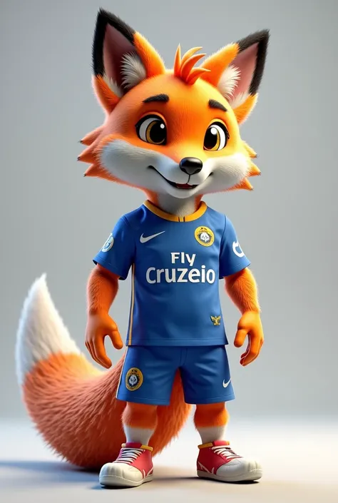 Create for me a 3D image of the fox from the Cruzeiro team wearing the team's uniform