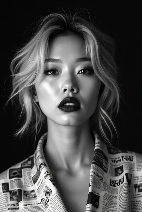 Masterpiece, ultra-detailed, photorealistic, 16K UHD. Fine art portrait captured with Hasselblad H6D-100c, 100mm f/2.2, ISO 64, 1/200s, f/4.
Dramatic chiaroscuro lighting with a single softbox at 45°. A striking black-and-white conceptual portrait of a Kor...