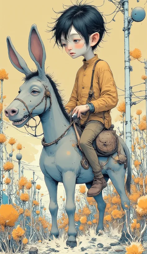  There is a boy riding a donkey with a guitar etc, by Miyazaki, by Kamisaka Sekka, by Miyazaki駿, Miyazaki anime films,  wonderful Miyazaki ,  by Ikemura Reiko , ghibli Miyazaki Movies poster,  Ghibli Studio Art, Miyazaki Movies, Miyazaki Movies