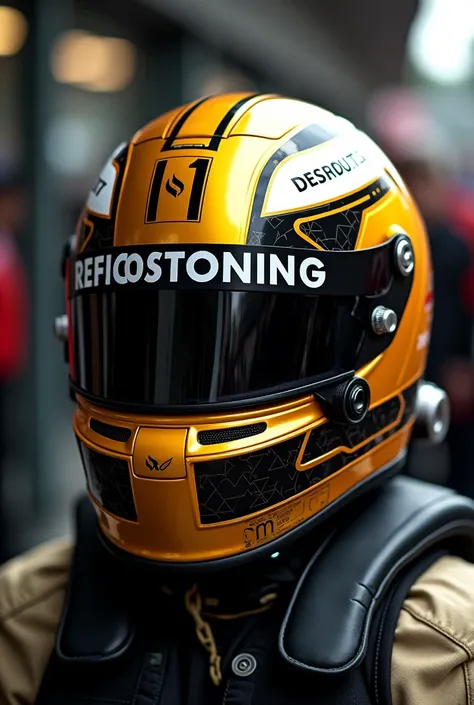 You can create an F1 helmet that is black and gold in color and that has the number 1