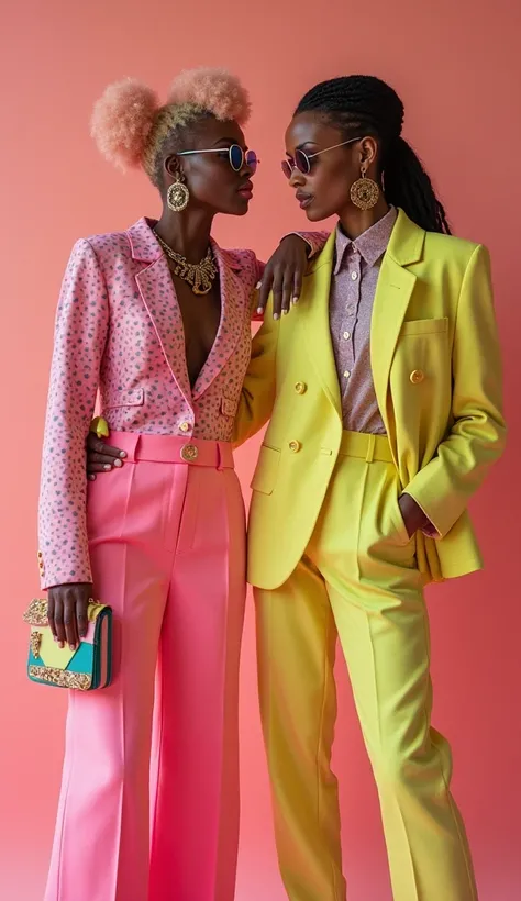 • Haute couture, Streetwear, Casual
• Glamourous, Artistic, Eccentric
• Maxi dress, Tailored suit, Crinoline gown
• Tiger print, Leather, Velvet, Lace, Peacock feathers

pastel vogue photoshoot of a cute couple in Wes Anderson Style pastel modern streetwea...