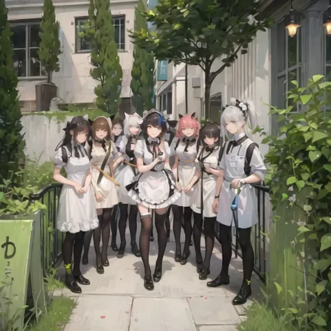  (Future 2077)
 Facing Camera ，Small group
Otherworldly，Maids line up at the door，trainings
Maid Cafe，Standing positions that seduce men 
