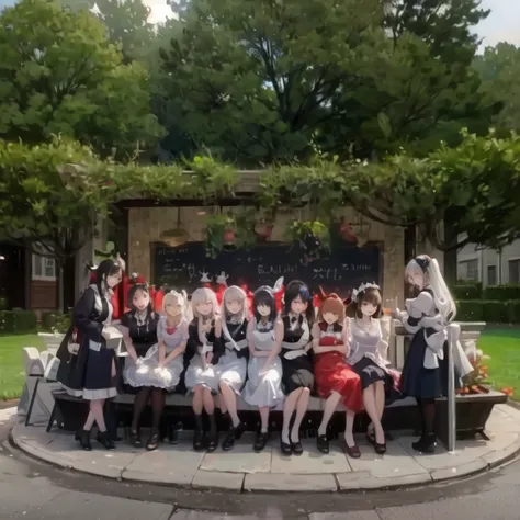  (Future 2077)
 Facing Camera ，Small group
Otherworldly，Maids line up at the door，trainings
Maid Cafe，Standing positions that seduce men 
