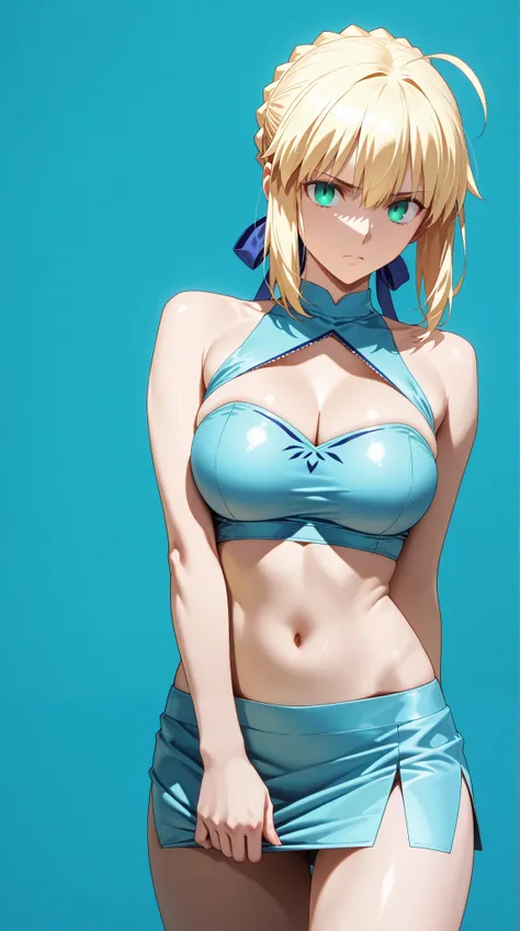 masterpiece, extremely detailed,perfect skin texture,4k,solo,1girl,adult ,((fullbody)),stand up,artoria pendragon,green eyes,blushes,slim body, sexy legs,perfect body,large breasts,white transparant shirt,hot skirt,housewife,soft light, high detailed, best...