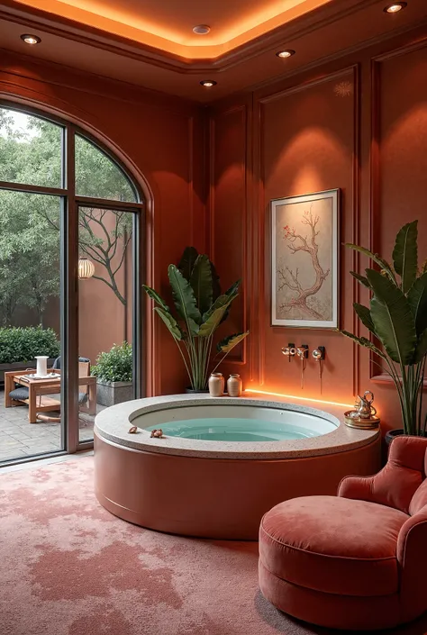 A luxury lounge in attractive color with a small jacuzzi 