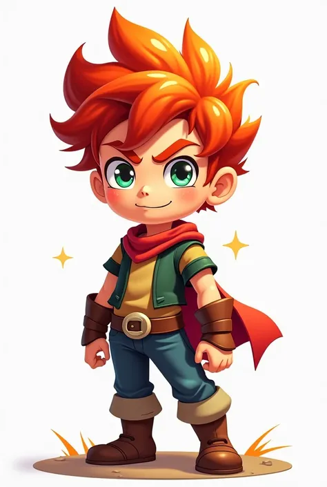 cartoon boy character with rpg game style with fire red hair with transparent image background