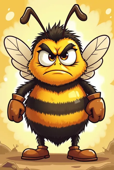 a cartoon-style bee with a frown for an energy drink 