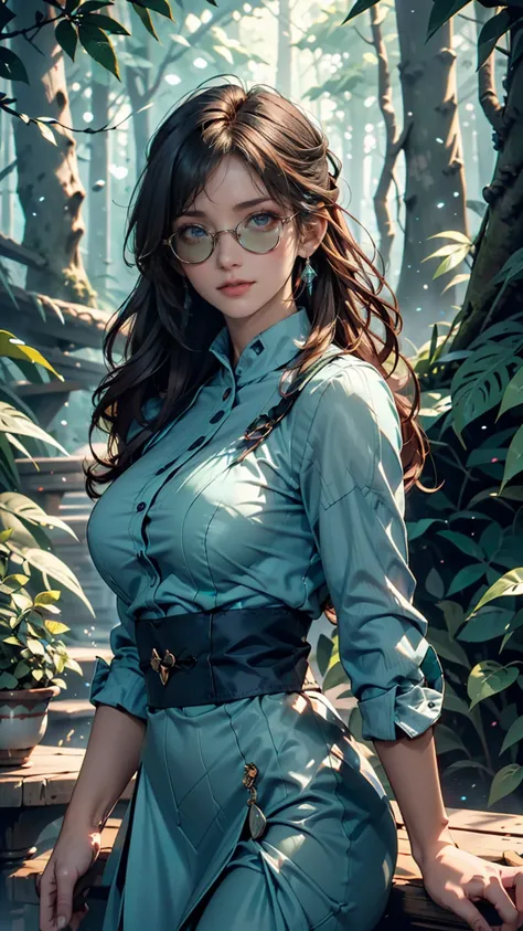  happy girl , Center,  looking at the camera,  Approaching Perfection , dynamic, (In shades of blue (( forest green 1 with shades of blue.5)))),  very detailed,  Digital Painting ,  Art Station,  concept art ,  smooth,  sharp concentration,  illustration, ...