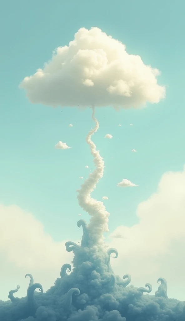 Representation of dense air below supporting the cloud .
 Illustration of air molecules pushing the cloud upwards.