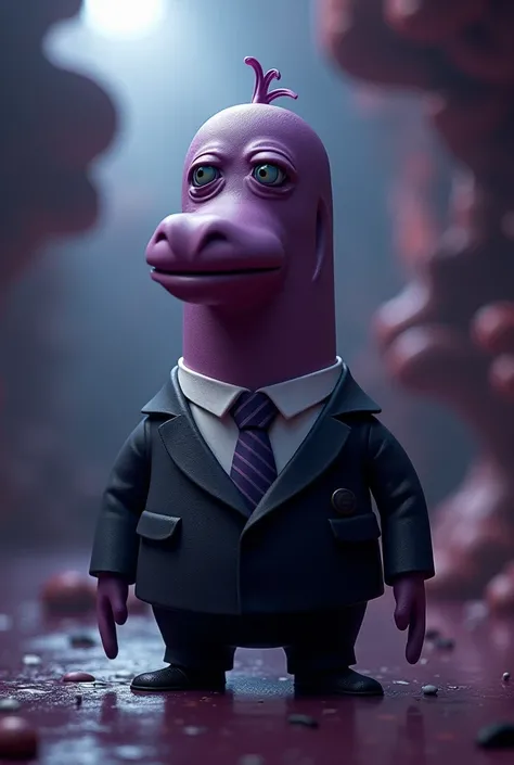 A sausage with a reference to the character Nobody Sausage purple