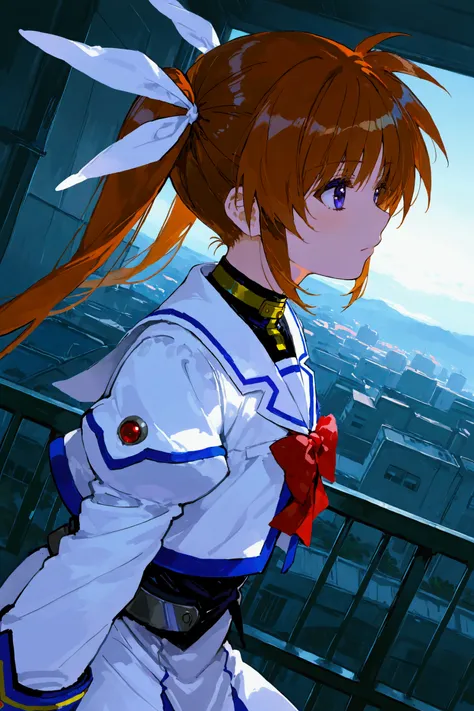 1girl\(takamachi nanoha\),looking away,(dynamic pose:0.25) ,dynamic angle, 748cmstyle,masterpiece, best quality, 8k, highres, ultra-detailed,HDR, UHD, professional, vivid colors