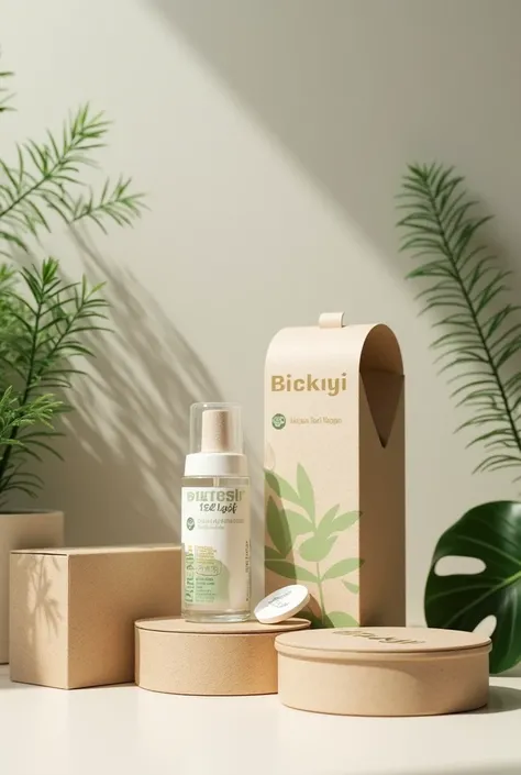 Prompt: A product displayed in custom packaging made from recycled or biodegradable materials, highlighting the brand's commitment to sustainability through eco-friendly design