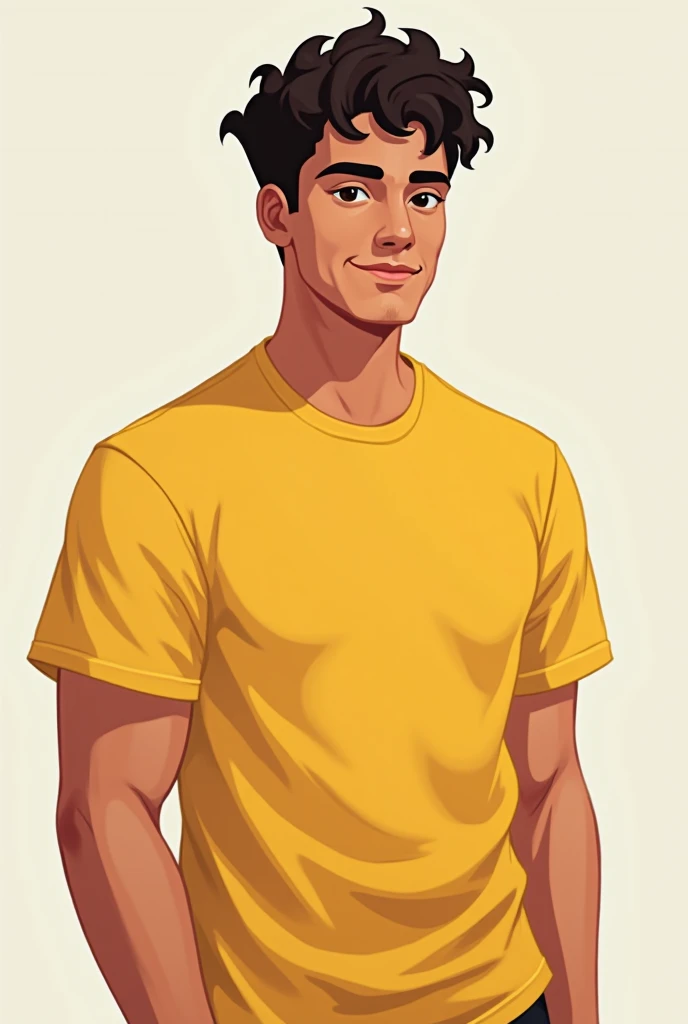 Create one pic usc this deals 

- *Age:* 20 years old
- *Build:* Tall, well-built
- *Skin Tone:* Fair
- *Hair:* Curly (a bit wavy and somewhat thick)
- *Clothing:* Yellow t-shirt that suits his personality. The t-shirt is simple, comfortable, and slightly ...