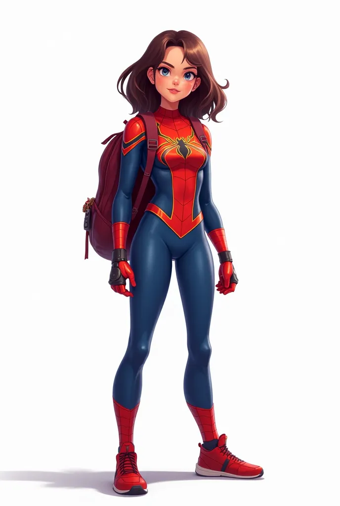 Images of Spidey Student with backpack on her back white background