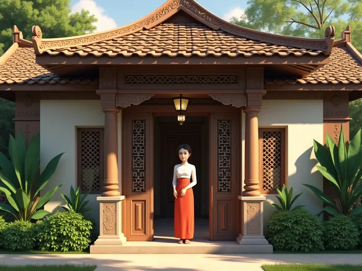 change the house model with a more real architectural design, and use Southeast Asian model for the character model.