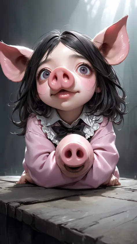     Tim Burton Style、  very realistic 、Pig ears、Pig nose、