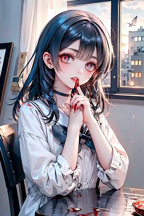  highest quality、 high resolution、 Dark Fantasy Art。In a room in the enemy organization's dark castle、An ominous full moon outside the window。Dark Sailor Mercury is sitting quietly in a corner of the room。(A girlfriend who can completely turn into a vampir...