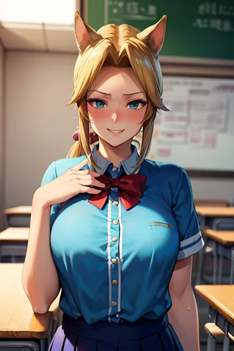  masterpiece 
(woman, cinematic pictures ,Anime style face,Greenish blue eyes )
Group
((((Location: School classroom))))
((((Anime girl with cat ears))))
((((ウェーブのかかった金髪と緑色の目をしたwoman))))
8k(((( high school girl))))
8k((((( with a grinning smile, embarrasse...