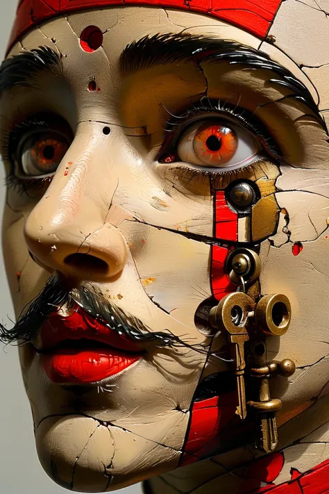 Wind-up doll with a key, Papa Carlo, thin red line of the "golden ratio",  hyper-detailed, surreal masterpiece