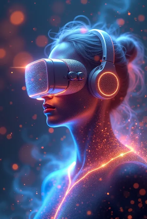 Brilliant headset with flying glitter vibrant surreal lights a lot of magic 8k high definition