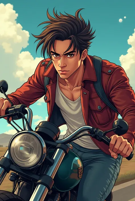 A handsome and cute sexy biker anime boy 