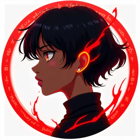 Brown skin girl, profile icon, circle icon, red energy details, jujutsu kaisen style
