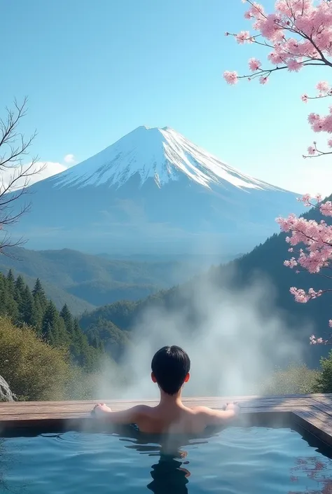 Open-air bath while watching Mt. Fuji