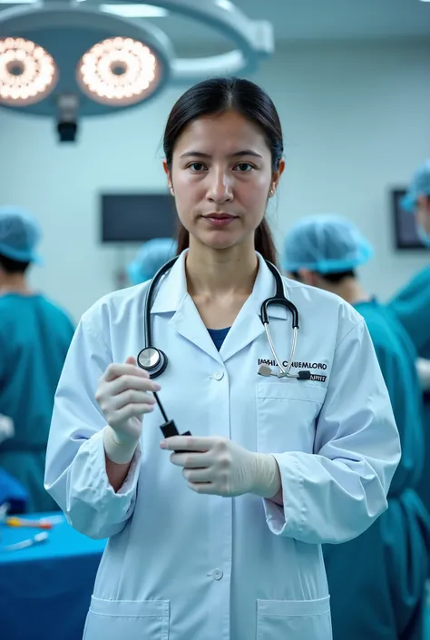 Woman wearing doctor's uniform in an operating room 