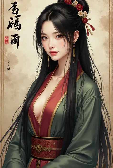 .       is a fictional image of a great leader of a beautiful 30-year-old sect with black hair
Long straight. Black eyes, perfect white skin. Her body is very charming and breathtaking. Her beauty defies the sky and the size of a woman's breasts is very la...