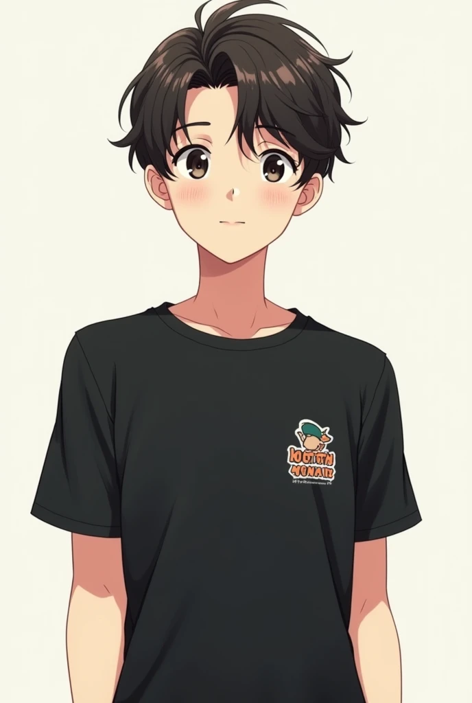 Simple anime handsome boy character black t-shirt add s design on the t-shirt