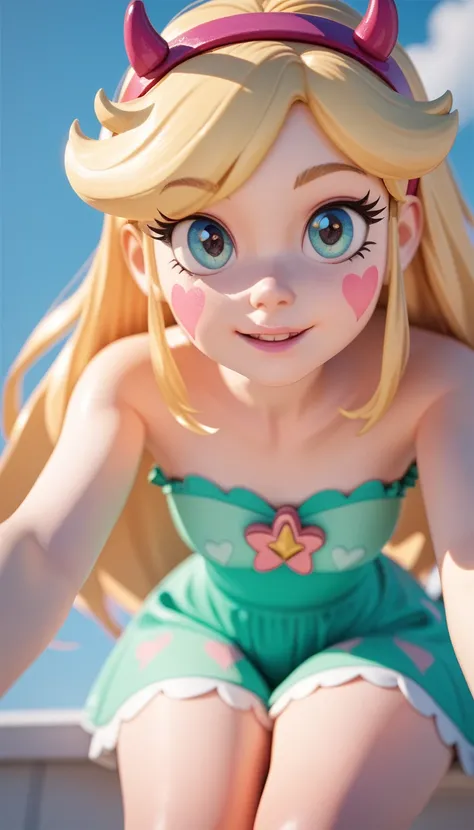 Star butterfly ,Big boobs, big hips, pov,Green sleeveless strapless dress 