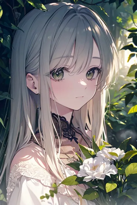 a beautiful young witch in a secret magical garden, intricate floral patterns, enchanted flowers blooming all around, detailed fantasy elements, lush foliage, golden sunlight streaming through the trees, dramatic chiaroscuro lighting, dreamlike atmosphere,...