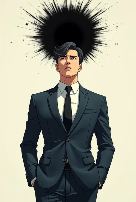 A man wears a suit and has a black hole on his head anime