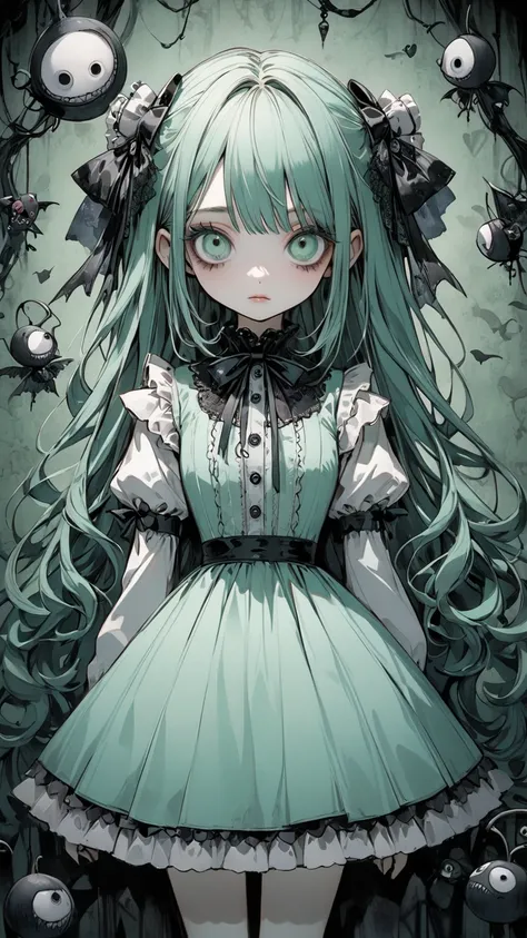    Tim Burton Style、mint colored girl、wallpaper、