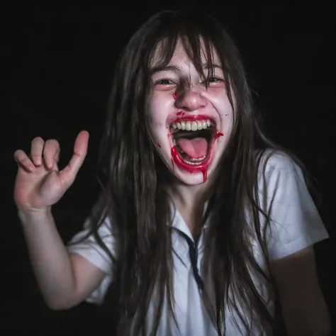 (8k,RAW Photos,Highest quality,masterpiece:1.2),
Japan, Girl, Laugh, School, Creepy, Darkness, Abyss, Fear, Late Night, Dark,Being chased by a bloody murderer,