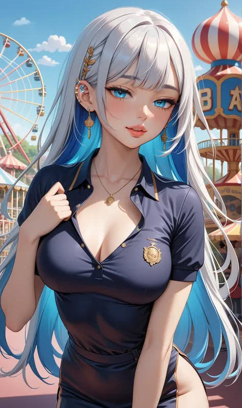 ((Random Sexy pose)), (Cute girl), ((Ultra detailing)), (very aesthetic, best quality, ultra detailed), intricate details, 1girl, silver hair, (Random hairstyle), Blue inner hair  ,,((Detailed eyes)), ((Beautiful eyes)), ((prefect eyes)), ((Beautiful lips)...