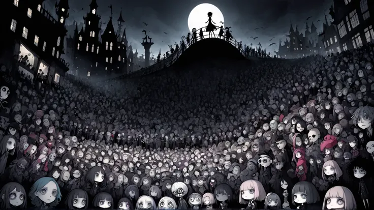   Tim Burton Style 、 Darkness、 lots of people 、