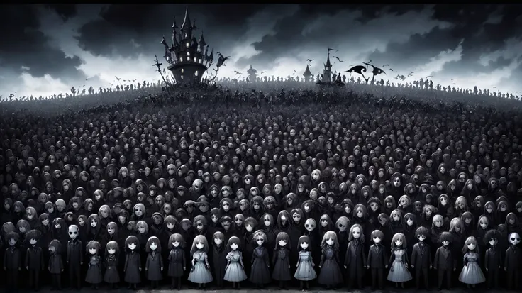   Tim Burton Style 、 Darkness、 lots of people 、