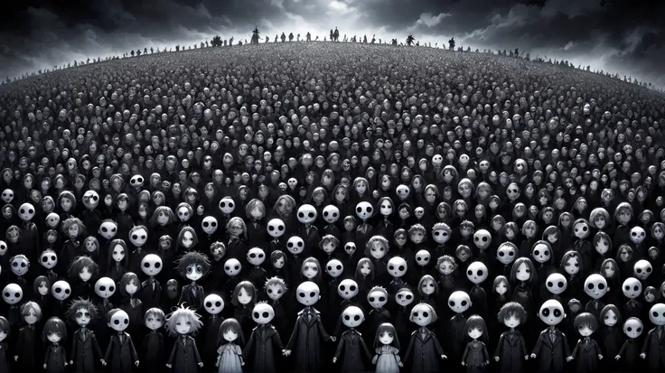   Tim Burton Style 、 Darkness、 lots of people 、