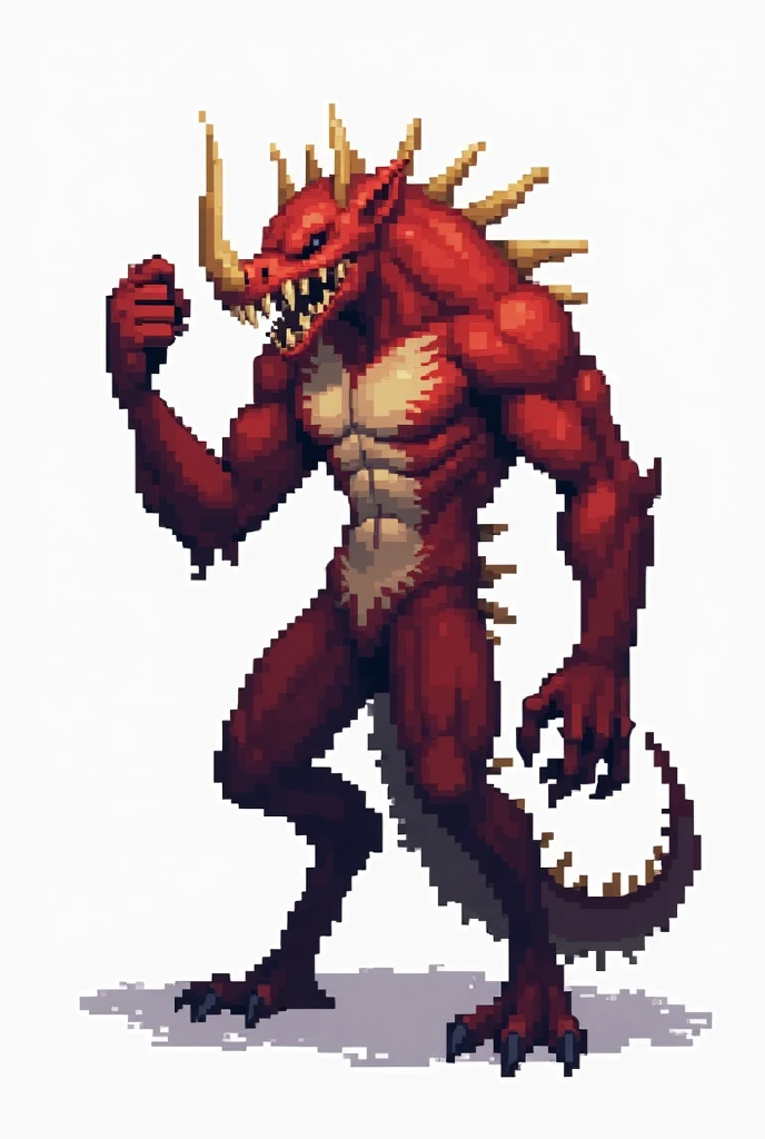 16-bit pixel-style beast boss， white background，Three-quarters side