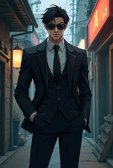 Japanese in a slim suit, anime, oakley juliet, Gangster 