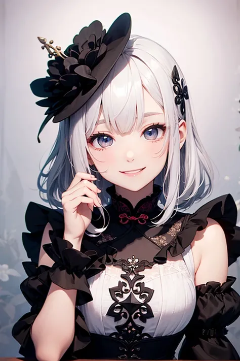  white hair、Gray Hair、 beautiful girl、 big smile 、Innocent、Delighted、cute frilly clothes、 white skin、Transparency、 cute、 cute、 girl、 adorable by design、 slender、 Slim、 high image quality、4ｋ、 medium hair、Princess、可 adorable by design、smile、 happy、 spoiled e...