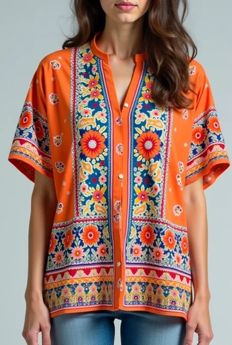 Summer print cotton full length shirt with boaders on sleeves and bottom beautiful flower print front open 